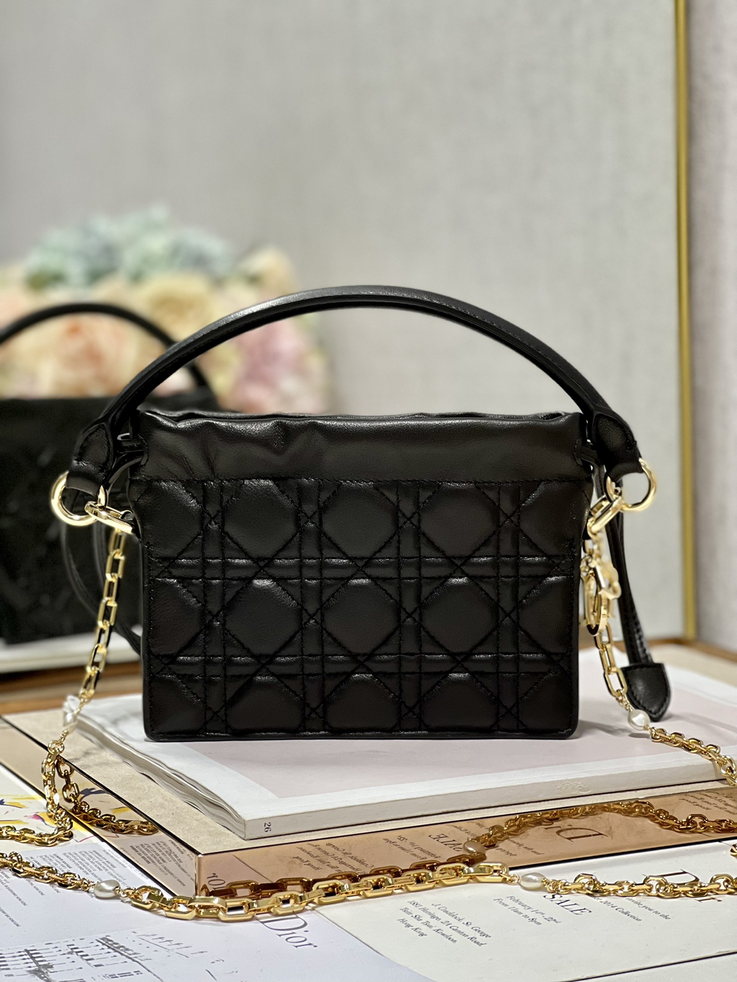 Lady Dior Top Handle Drawstring Mini Bag Cannage Lambskin Black ...